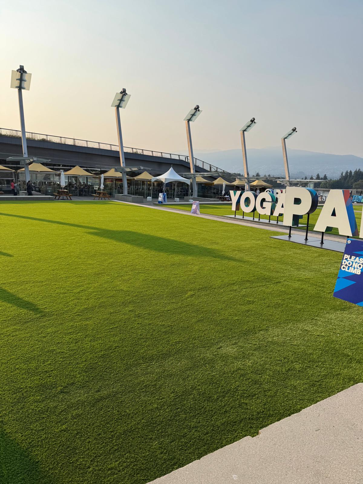 Temporary synthetic turf surface at a Lululemon event space