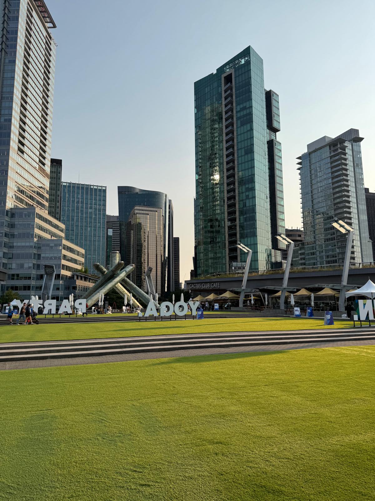 Guests on rented artificial turf at a Lululemon event
